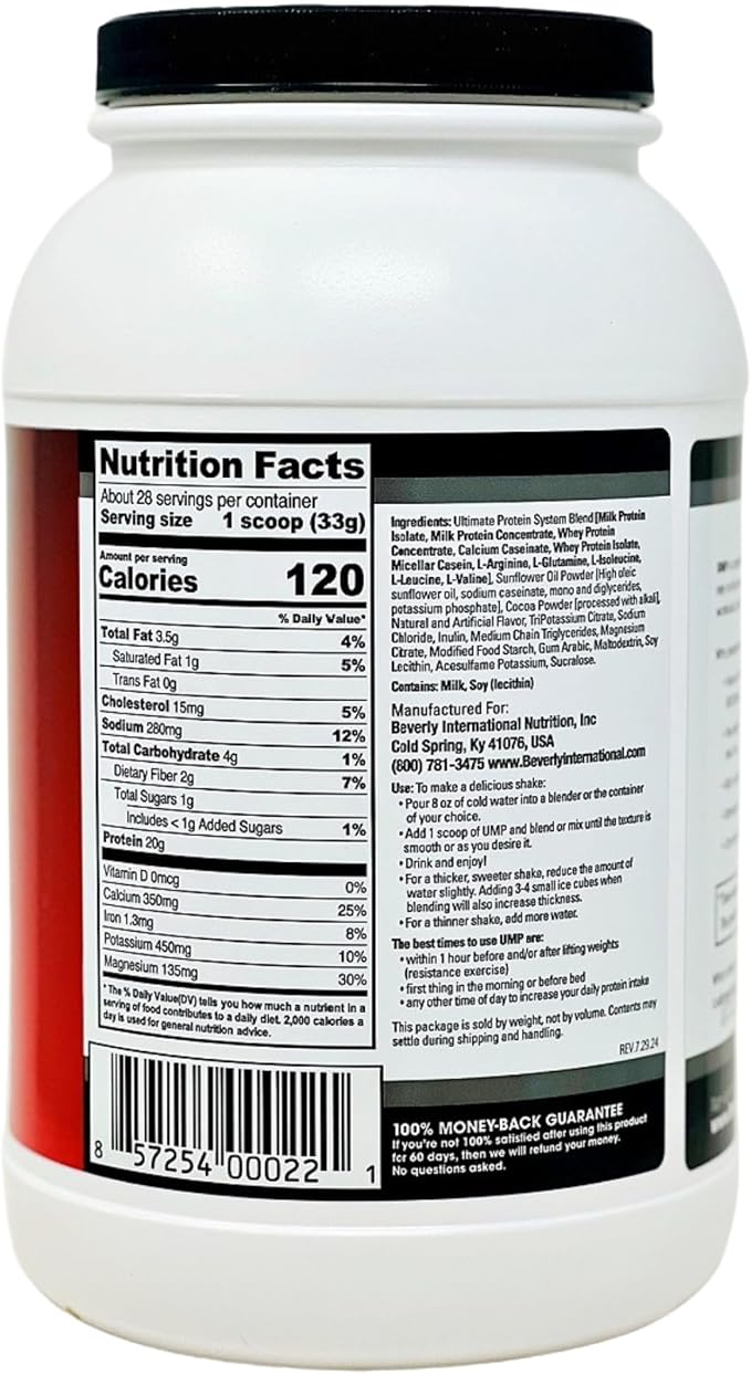 Beverly International UMP Protein Powder, Chocolate. Unique Whey-Casein Ratio Builds Lean Muscle. Easy to Digest. No Bloat. (32.8 oz) 2lb .8 oz