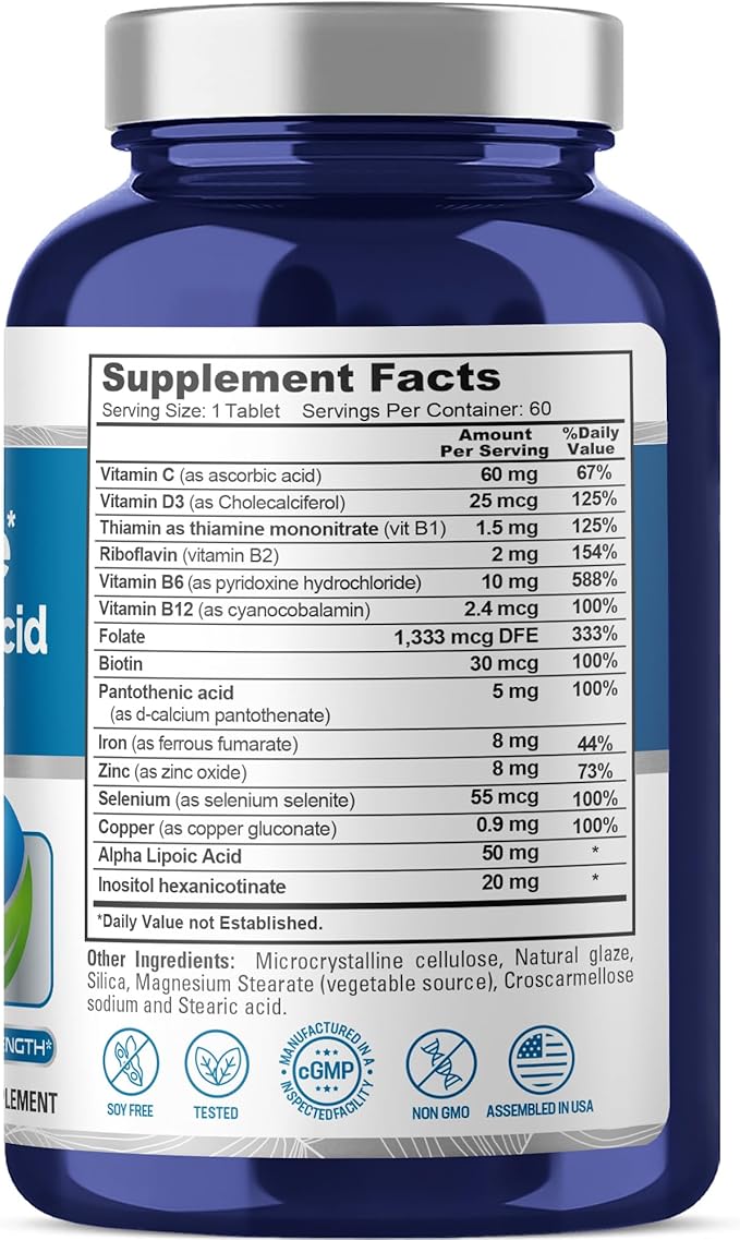 NusaPure Renal Support + Alpha Liopic Acid 165.4 mg Vegetarians Vegans, Non-GMO Per 60 Tablets