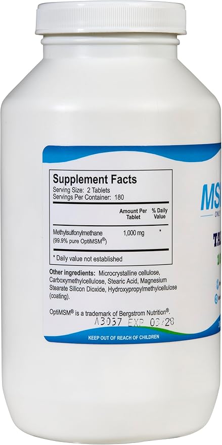 KALA HEALTH MSMPure MSM Tablets – 1,000 mg US-Made MSM per Tablet for Joint Health, Skin Appearance, Hair & Nail Support – Coated for Easy Swallowing, Tasteless – 360 Count
