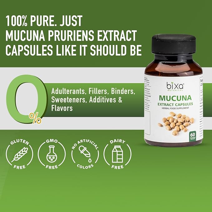 bixa BOTANICAL Mucuna Pruriens Extract Capsules (Kapikacchu/Velvet Bean/Kaunch Beej) ǀ 60 Veg Capsules (450mg)