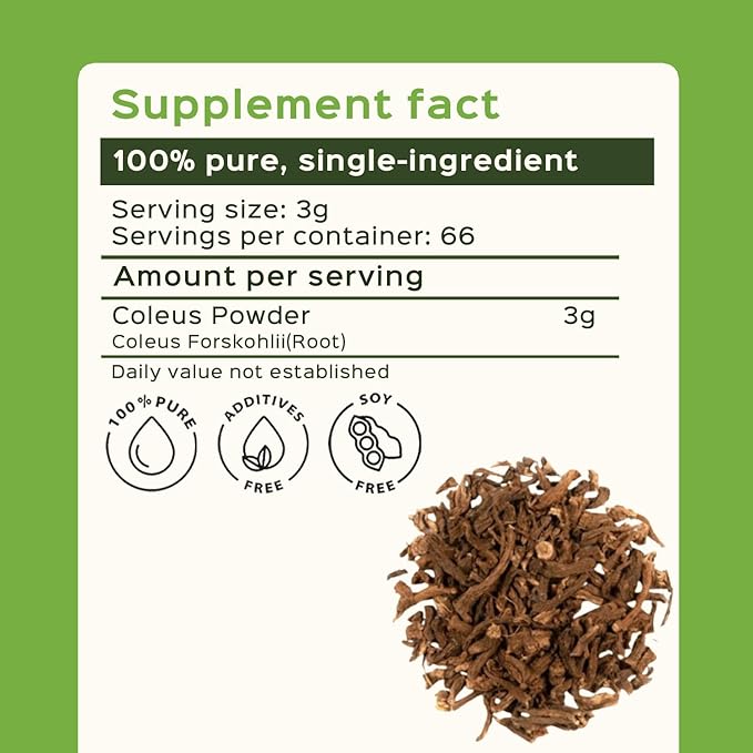 bixa BOTANICAL Coleus Forskohlii Root Powder | Forskolin-Rich Herb | Supports Wellness | 100% Pure & Natural, Lab-Tested, Vegan, Non-GMO, 140+ Years of Herbal Heritage, 200g / 7oz