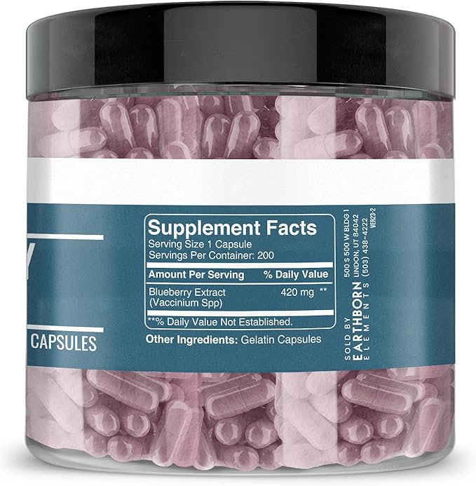 Earthborn Elements Blueberry 10:1 Extract Capsules, Pure & Undiluted, No Additives