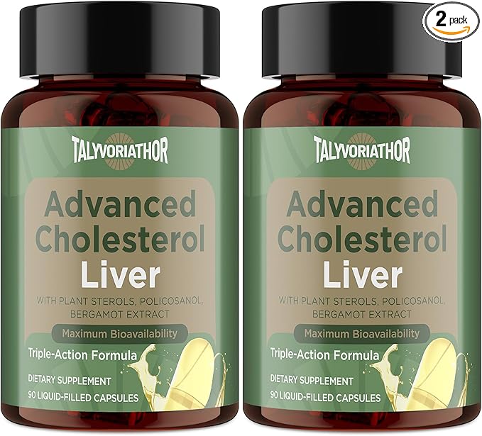 Advanced Cholesterol Lowering Supplements & for High Cholesterol | Liquid-Filled Capsules for Maximum Absorption | Plant Sterols, Policosanol, Bergamot Extract | Triple-Action Formula,180 Capsules