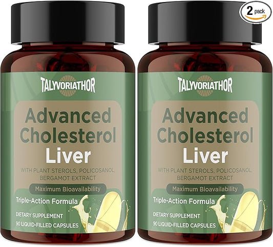 Advanced Cholesterol Lowering Supplements & for High Cholesterol | Liquid-Filled Capsules for Maximum Absorption | Plant Sterols, Policosanol, Bergamot Extract | Triple-Action Formula,180 Capsules