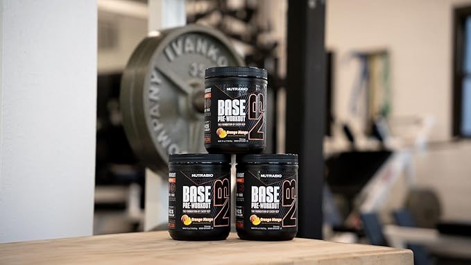 NutraBio Base Pre-Workout Powder 200mg Caffeine, Sustained Energy, Focus, Endurance, Pump, Sugar Free, Clean Preworkout for Men and Women - Beta Alanine, L-Tyrosine, 30 Servings - Orange Mango