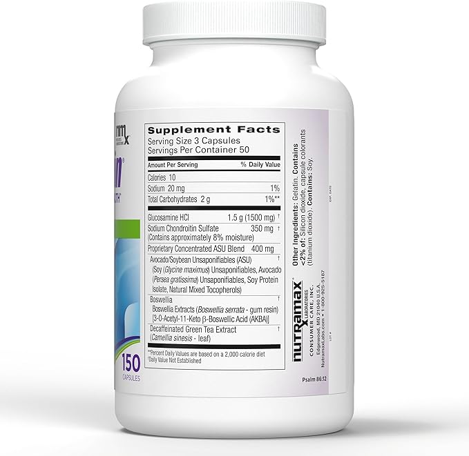 Nutramax Laboratories Cosamin® ASU Joint Health Supplement with Glucosamine, Chondroitin & ASU for Men’s & Women's Joint Health, 150 Capsules