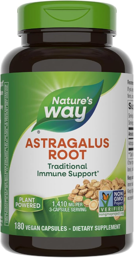 Nature's Way Astragalus Root - Astragalus Root Herbal Supplement - Traditional Immune Support* - Non-GMO Project Verified - Gluten & Dairy-Free - 180 Vegan Capsules