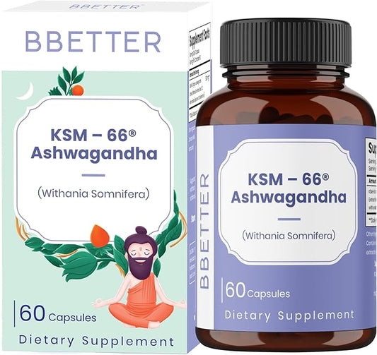 BBETTER Ashwagandha KSM-66 Capsules 500mg | Lab Tested Herbal Supplement for Stress Relief |Pure Organic Ashwagandha Powder | Supports Mental & Physical Well-Being Mood Enhancer | 60 Veg Capsules