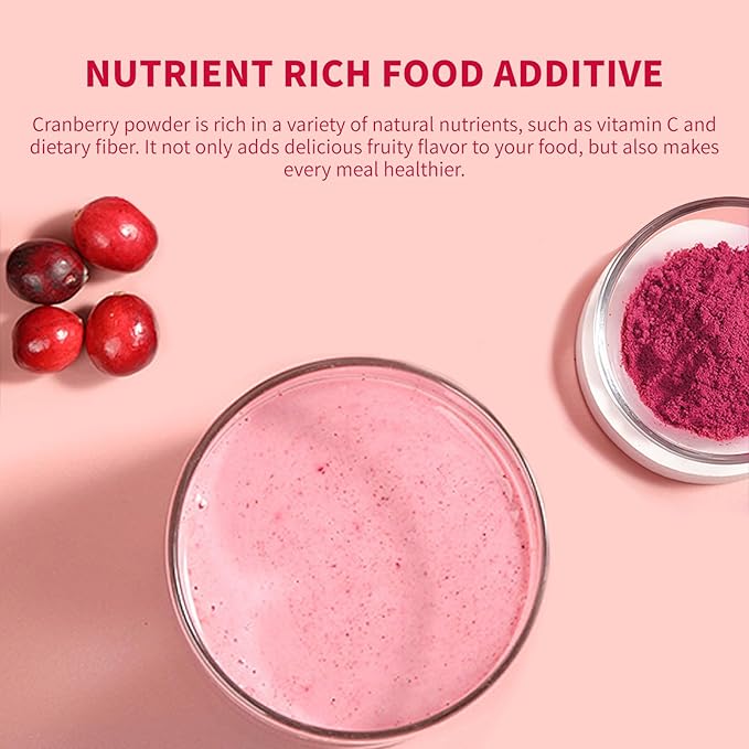 Cranberry Powder, 6.34OZ/180G Freeze Dried Cranberries Powder, Fruit Powder, No Sugar, No Additives, for Baking, Smoothies, Juices, Cocktails, Tea, Yogurt, Oatmeal