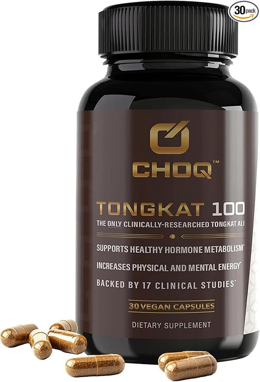 CHOQ Tongkat Ali Extract 100mg - Testosterone Booster for Men - LJ100 Longjack Clinically Proven - Malaysian Eurycoma Longifolia with 40% Glycosaponins - 30 Capsules