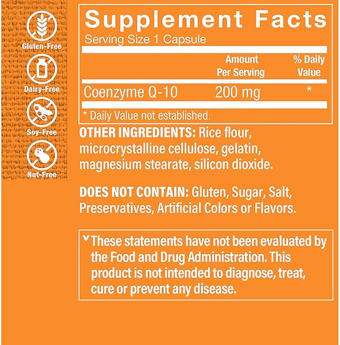 The Vitamin Shoppe CoQ-10 200mg - Beneficial for Those Taking Statins – Supports Heart & Cellular Health and Healthy Energy Production, Essential Antioxidant – Once Daily (120 Capsules)