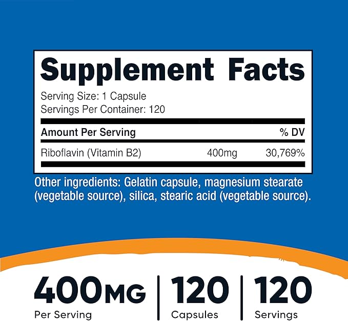 Nutricost Vitamin B2 (Riboflavin) 400mg, 120 Capsules (3 Bottles)