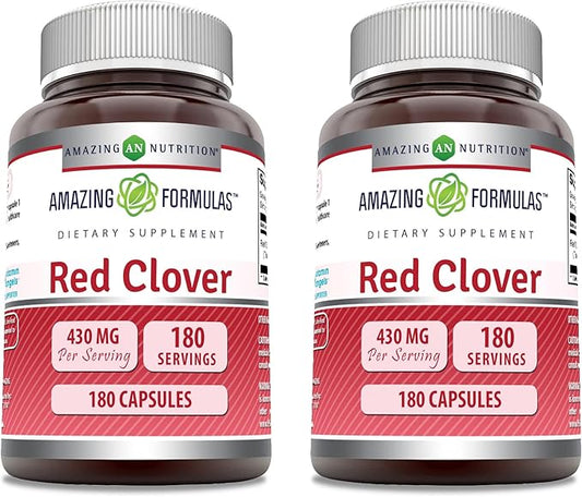 Amazing Formulas Red Clover Supplement | 430 Mg Per Serving | 180 Capsules | Non-GMO | Gluten Free | Made in USA | 2 Pack