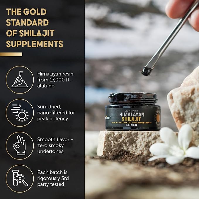 NutroTonic® Authentic Himalayan Shilajit Resin for Men & Women - Gold Grade 86% Fulvic Acid - Wild Crafted +17000 FT – 40x Nano Filtered & Sun Dried - 3rd Party Lab Tested - 5g Jar
