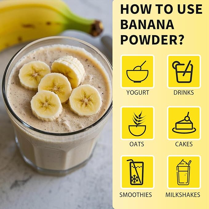 Banana Powder, 8.82OZ Freeze Dried Banana Powder, Freeze Dried Fruit, No Added or Sugar, Suitable for Baking, Oatmeal, Cereal, Yogurt, Smoothies, Juice
