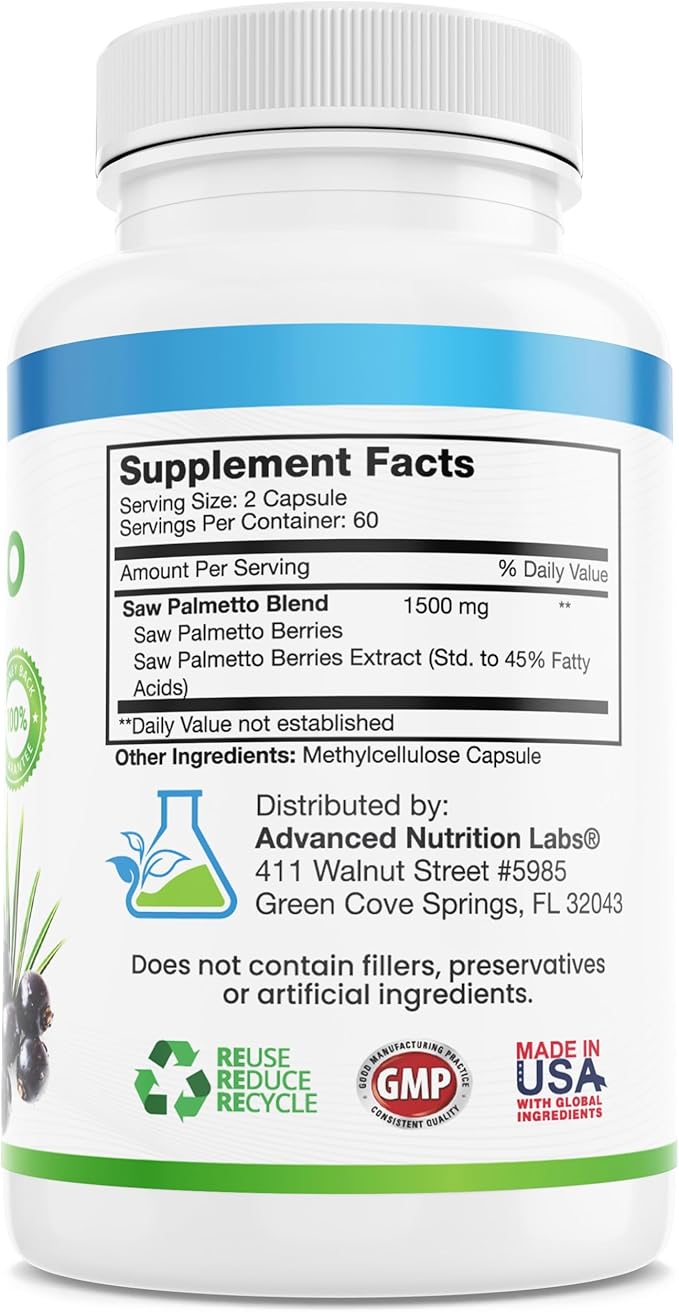 Saw Palmetto Berries & Extract - 1500 mg Saw Palmetto Supplement for Men & Women - DHT Blocker for Hair Growth, Prostate Support & Urinary Health - 120 Vegan Capsules
