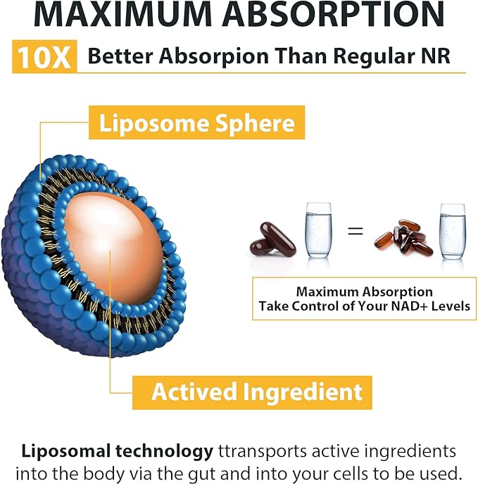 Orgabay Liposomal Nicotinamide Riboside 2000 MG with TMG and Pterostilbene, Boosting NAD+, Support Healthy Aging, 60 Count
