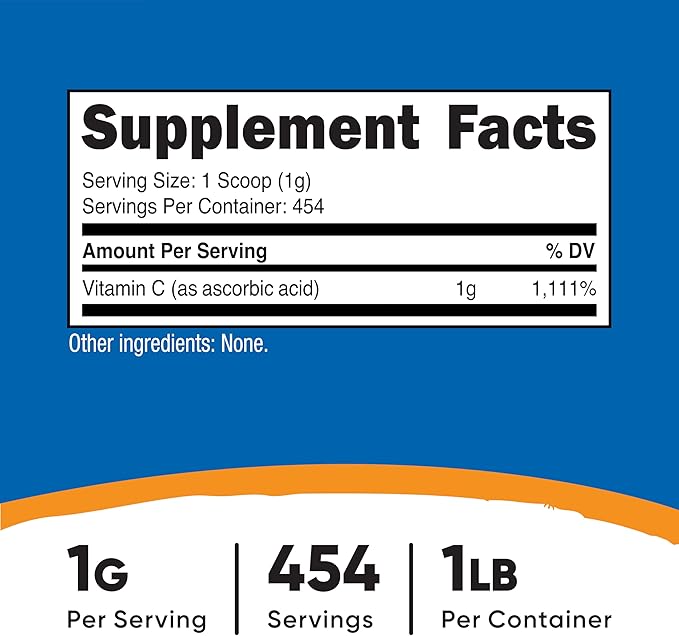 Nutricost Pure Ascorbic Acid Powder (Vitamin C) 1LB