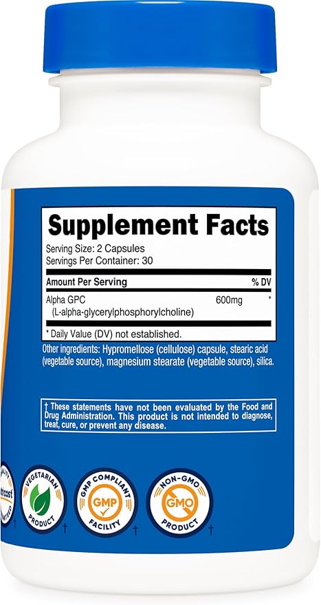 Nutricost Alpha GPC 600mg, 60 Vegetarian Capsules - Non-GMO and Gluten Free, 300mg Per Capsule