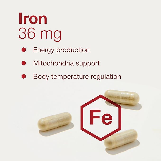 PROTOCOL FOR LIFE BALANCE Iron 36mg - Bioavailable Ferrochel Iron - for Energy & Immune Support - Iron Bisglycinate Support Mitochondria - Vegan, Halal & Kosher - 90 Veg Capsules