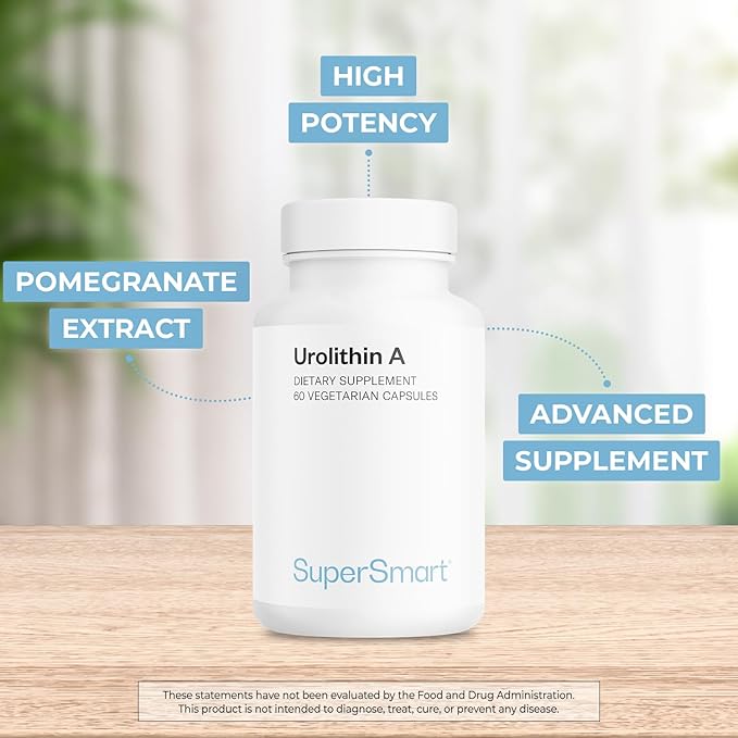 Supersmart Urolithin A - Advanced Mitochondrial & Cellular Renewal Supplement - Pomegranate Extract | Non-GMO & Gluten-Free - 60 Vegetarian Capsules
