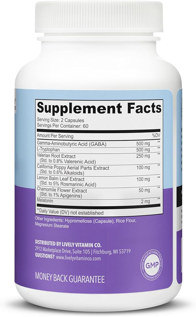 LIVELY VITAMIN CO Snooze Fest - Full REM Cycles - Balanced Sleep - Relax Body & Mind - Rest & Recovery - GABA - Chamomile - Melatonin - Tryptophan - Valerian Root - Lemon Balm - Poppy - 120 Count