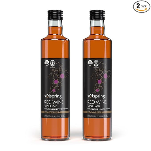 Solspring Biodynamic Red Wine Vinegar, 16.9 Fl. Oz. (500 mL), Unpasteurized, Crafted In Greece, Certified USDA Organic, Regenerative, Vegan, Gluten Free, Soy Free, Dr. Mercola