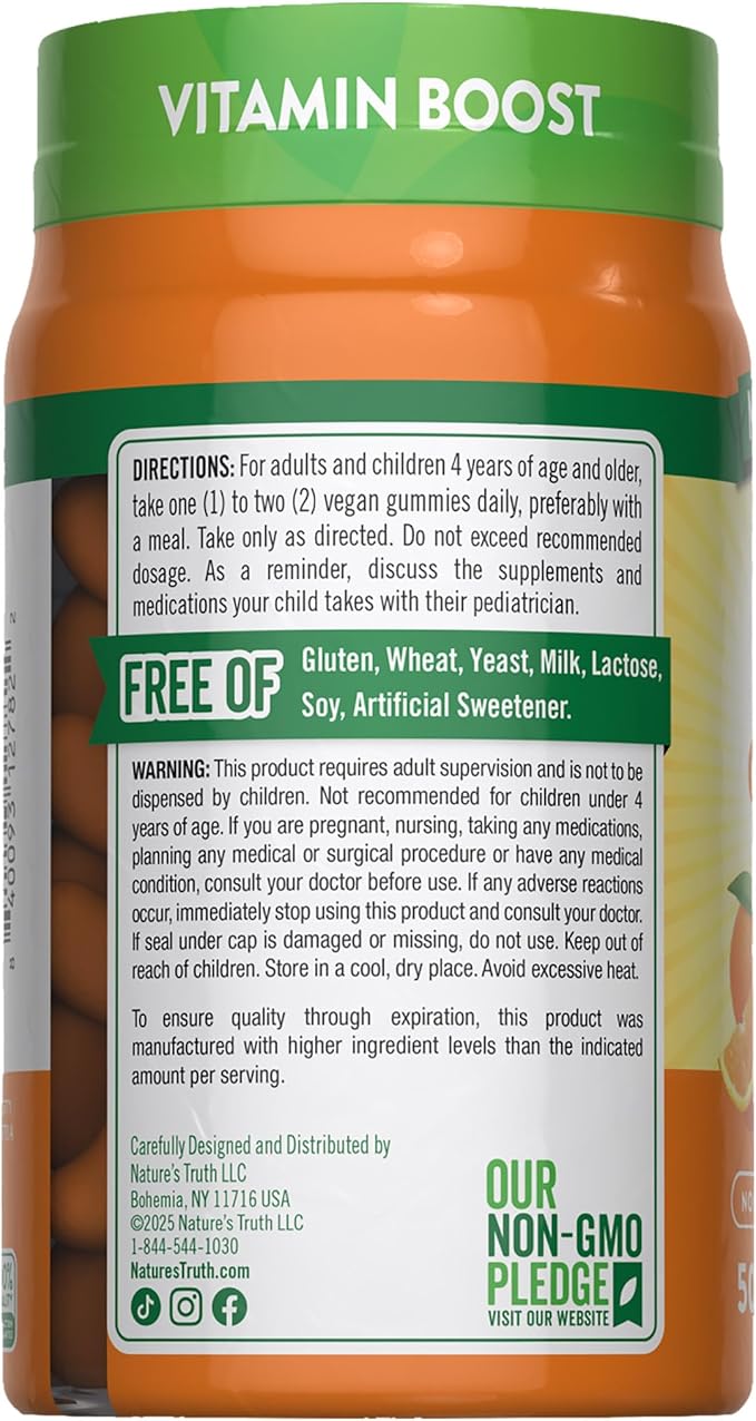 Nature's Truth Vitamin C Gummies | 50 Count | with Vitamin E | Orange Flavor | Vegan, Non-GMO & Gluten Free Supplement