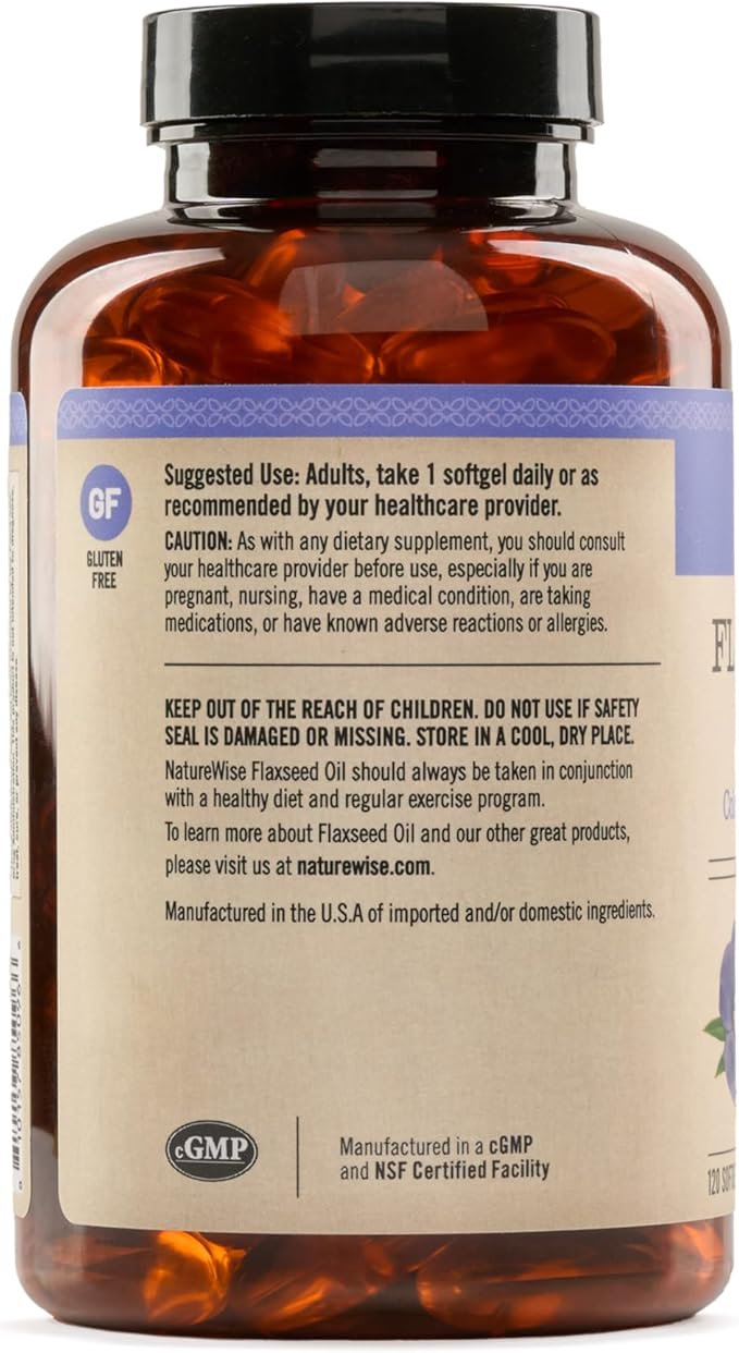 NatureWise Flaxseed Oil 1400 mg, Fish Free, High Potency Omega 3 with 812 mg ALA, Dietary Supplement for Heart Health Support - Organic, Cold Pressed, Non-GMO - 120 Softgels[120-Day Supply]