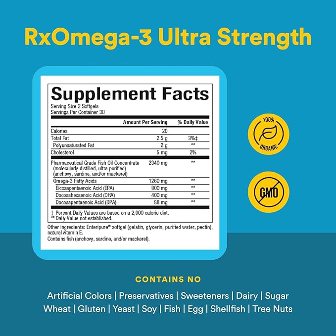 Natural Factors RxOmega-3, Natural Support for Heart Health with DHA and EPA, Daily Dietary Supplement, 60 Softgels