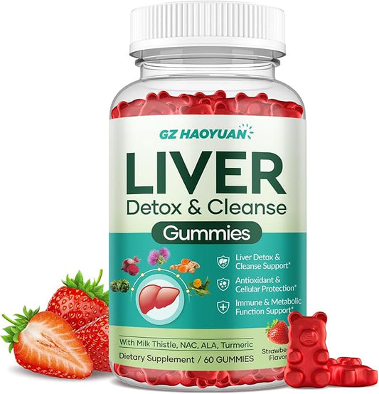 Liver Cleanse Detox & Repair Gummies, Milk Thistle Supplement with NAC, Alpha Lipoic Acid, Dandelion Root, Artichoke Leaf for Liver Detox Support, Antioxidant, Immune Support, Strawberry Flavor 60ct
