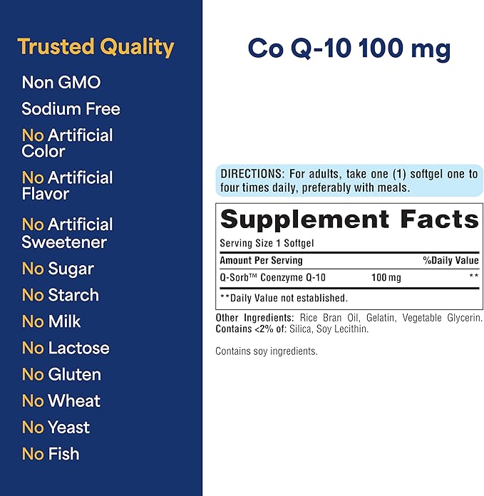 Puritan's Pride Q-Sorb CoQ-10 100mg | Supports Heart Health | Dietary Supplement | Healthy Supplement | Energy Supplement | Gluten Free | 240 Rapid Release Softgels
