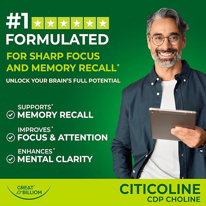 Citicoline CDP Choline 1000mg - Extra Strength Brain Supplements for Memory and Focus, Choline Supplements - Non-GMO Nootropic with Acetylcholine Support - 90 Vegetarian Capsules