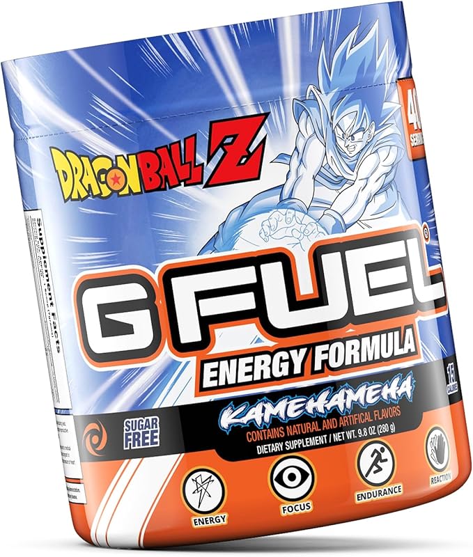 G Fuel Dragon Ball Z Energy Drink Powder, Pre Workout Caffeine Mix for Gaming, Sugar Free Focus Amino, Vitamin + Antioxidants, 9.8oz (Strawberry Lychee, 40 Servings)