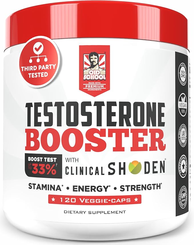 Old School Labs Testosterone Supplement for Men – Shoden® Ashwagandha + Tongkat Ali & Maca Root – Max Potency Test Booster for Muscle, Strength, Drive & Stamina – 120 Veggie Caps