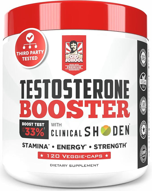 Old School Labs Testosterone Supplement for Men – Shoden® Ashwagandha + Tongkat Ali & Maca Root – Max Potency Test Booster for Muscle, Strength, Drive & Stamina – 120 Veggie Caps
