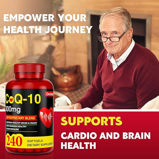 CoQ10 Supplement 300mg - Enhanced CoQ10 Nutritional Supplement with Coenzyme Q10 for Heart Health, Energy and Antioxidants - 240 Softgels