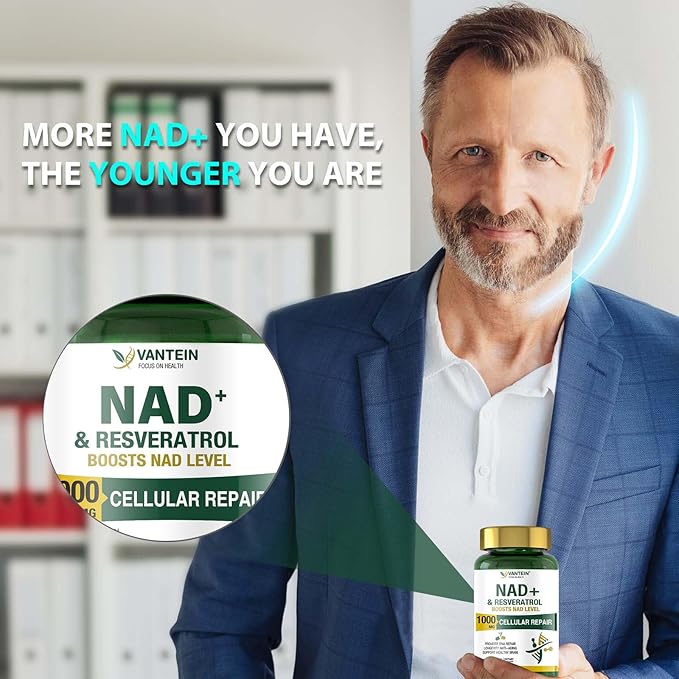 NAD+ & Resveratrol Supplement - NMN Alternative with 120 Capsules, Anti-Aging Cellular Support, Energy & Longevity Booster, DNA Repair Formula