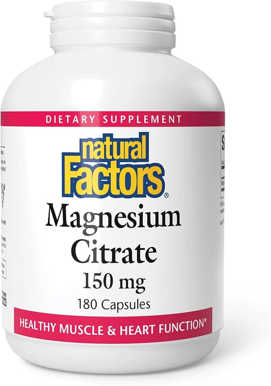 Natural Factors, Magnesium Citrate 150 mg, Muscle and Heart Health Formula, 180 Capsules