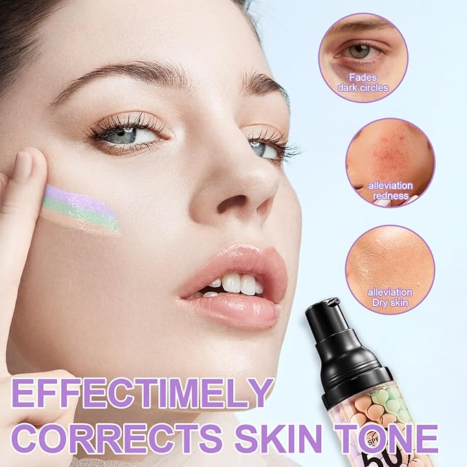 3 in 1 Color Correcting Serum, SPF Primer for Face Before Makeup, Sunscreen One Step Color Corector Primer,SPF 50 PA+++ Isolation Cream,Color Correcting Facial Serum Oil Control & Moisturizing