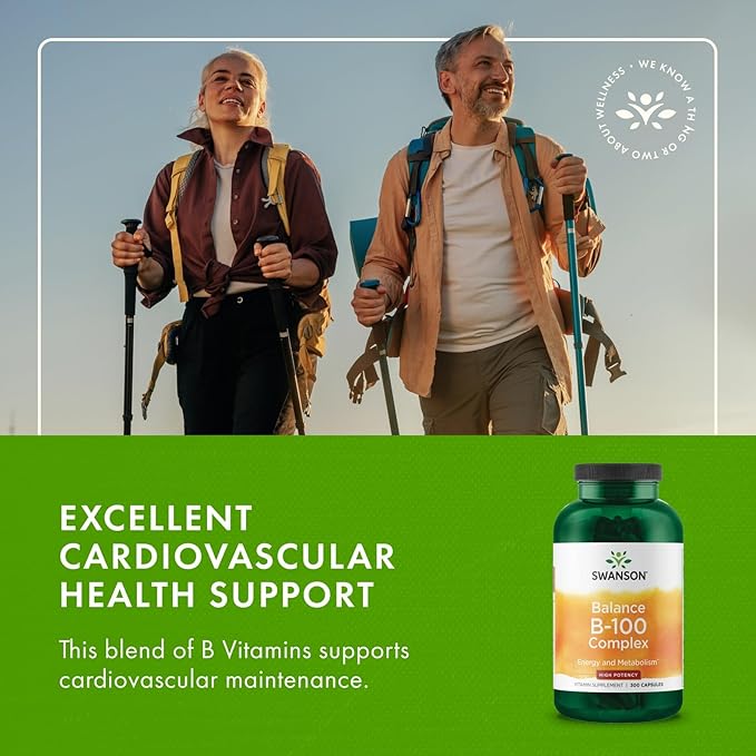 Swanson B-100 B-Complex Vitamins Energy Cardio Stress Metabolism Support 300 Capsules