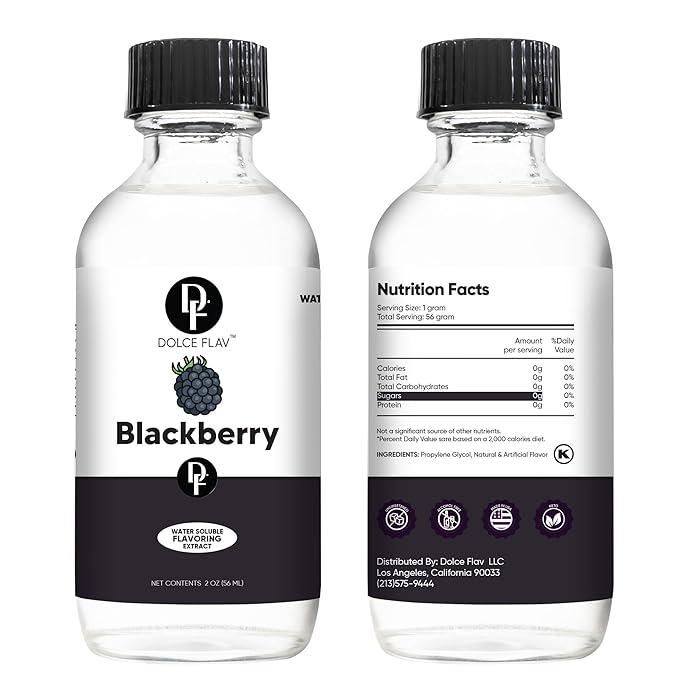 Dolce Flav Blackberry Extract - 2 Ounce Water-Soluble Multipurpose Flavoring Ideal for Baked Goods, Beverages, Coffee, Desserts & Ice Cream - Perfect Kitchen Gift for Holidays