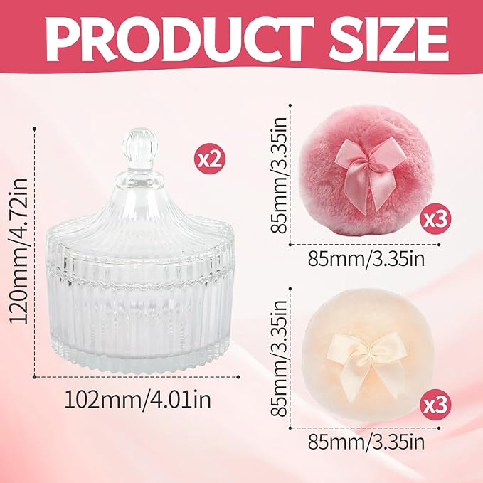 6 Pcs Large Body Powder Puff and Containers, Washable Dusting Powder Container with Puffs Reusable Powder Puff with Case for Women Powder Container Wet and Dry Makeup, 2 container + 6 Puffs
