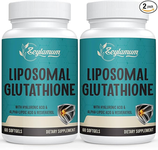 2400 MG Liposomal Glutathione Softgels, Max Absorption, Active Form L-Glutathione Reduced (GSH), with Hyaluronic Acid, Resveratrol, Master Antioxidants for Detox, Brain, Immune System, 120 Softgels