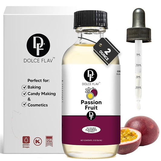 Dolce Foglia Passion Fruit Extract - 2 Ounce Oil-Soluble Multipurpose Flavoring Ideal for Candy Making, Baking, Lip Balm, and Ice Cream - Passion Fruit Concentrate Perfect for Weight Management