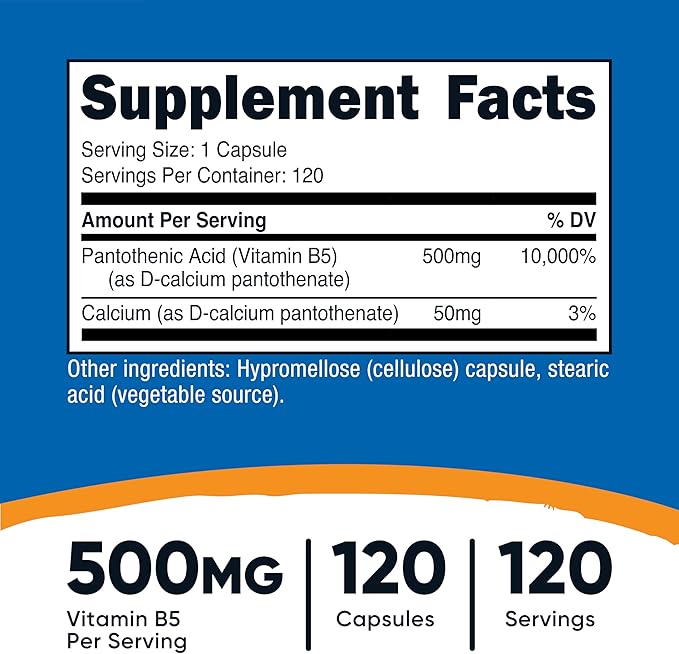 Nutricost Pantothenic Acid (Vitamin B5) 500mg, 120 Capsules