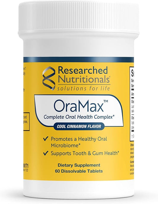 Researched Nutritionals OraMax - Oral Health Complex to Fight Bad Breath and Support Health Teeth & Gums - Oral Probiotics, Enzymes, Nutrients & Herbs (60 Dissolving Tablets)