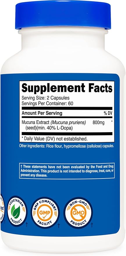 Nutricost Mucuna Pruriens 400mg, 120 Capsules - 800mg Per Serving, Veggie Caps, from Mucuna Pruriens Seed