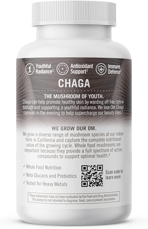 OM MUSHROOM SUPERFOOD Chaga Mushroom Capsules Supplement, Sacred Antioxidants & Immune Support, 90 Count, 30 Days