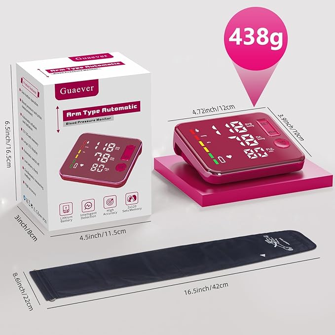 Blood Pressure Monitor Upper Arm Blood Pressure Monitors for Home Use Large Screen Rechargeable Bp Machine with 8.7"-16.5" Bp Cuff, 2x120 Memory, Voice Broadcast Bp Monitor(Red)